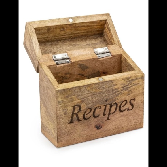 6" Blue and White "Recipes" Carved Decal Wood Recipe Box - Picture 8 of 8